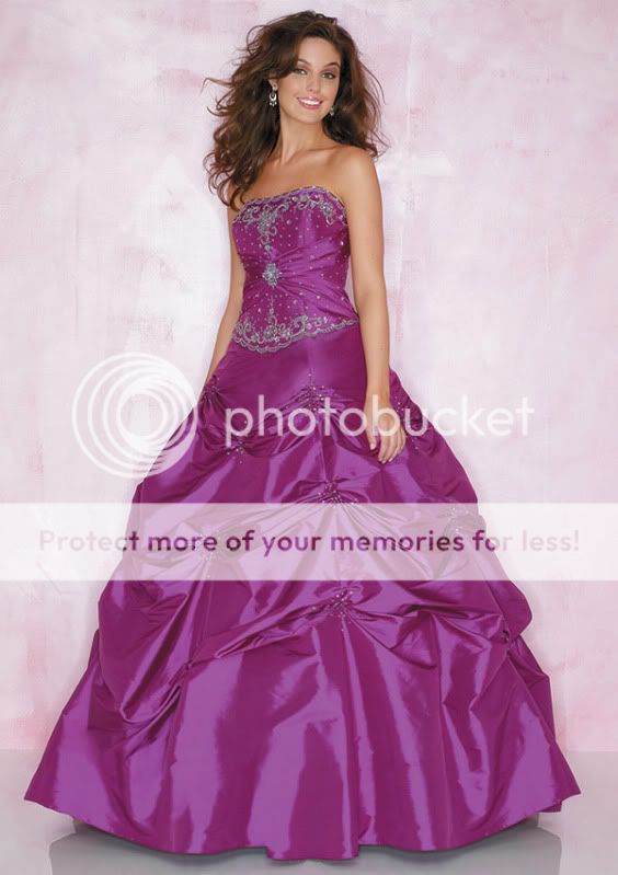   Purple A Line Strapless Dropped Waist Long Ruched Corset/Lace up Prom