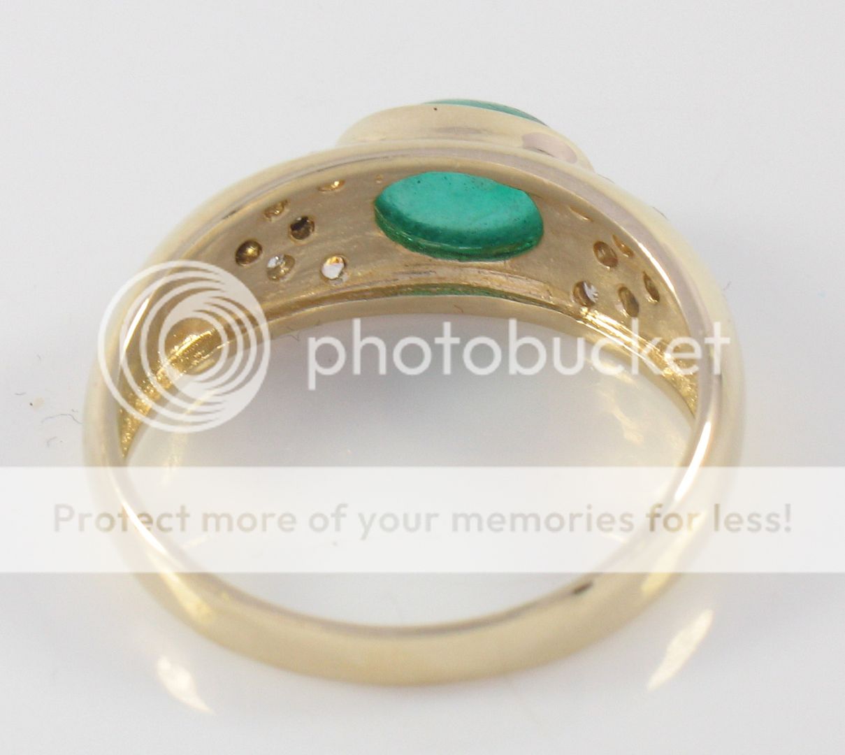 14k Gold Bezel Cabochon Emerald and Diamond Ladies Ring  