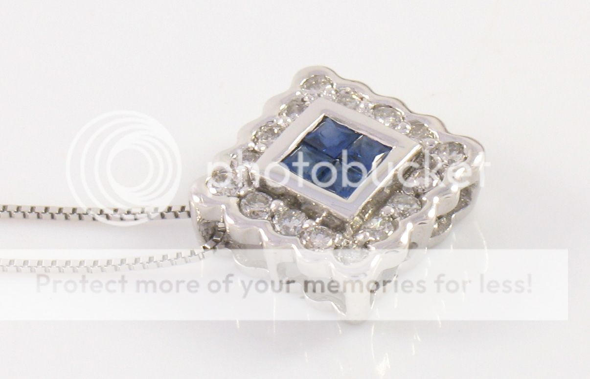 NEW 14k White Gold Set Sapphire & Diamond Pendant w/ Ch  