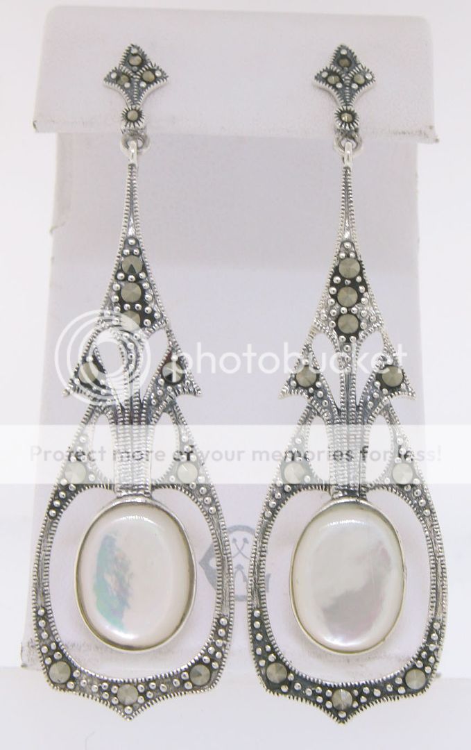 Marcasite St Silver Dangle Mother of Pearl Earrings NEW  