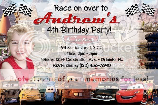 Custom Disney Cars Personalized Birthday Invitations  