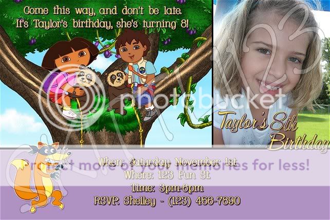 Custom Personalized Dora and Diego Invitations  