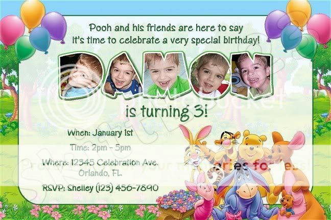 Custom Personalized Winnie the Pooh Invitations  