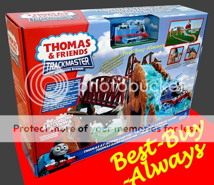 The front of thebeautiful gift ready box contain this motorized Thomas 