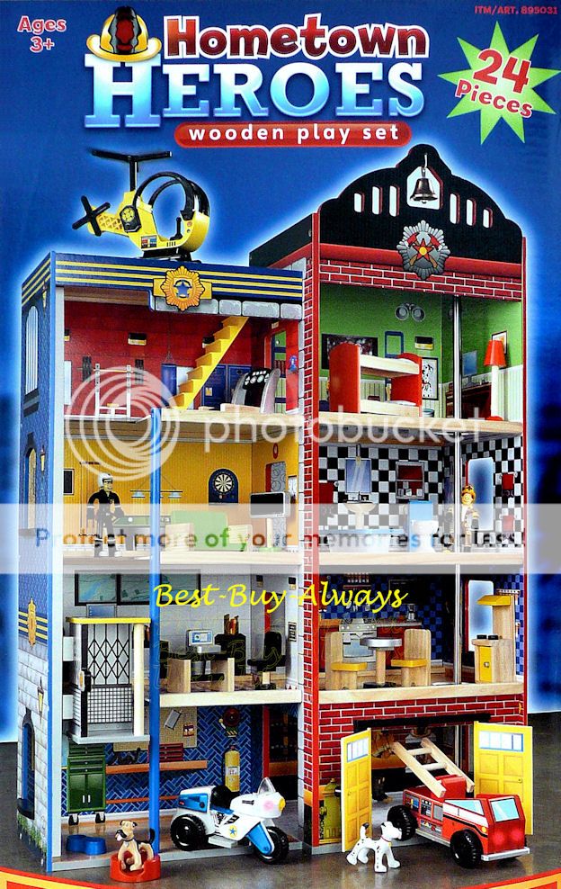 KidKraft Deluxe Kids Wooden Fire House Police Station Rescue Toy Play Set