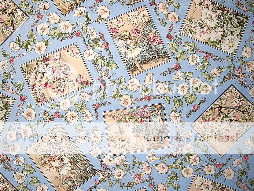 FLOWER FAIRIES ~ Postcard Squares Blue FAIRY Fabric  