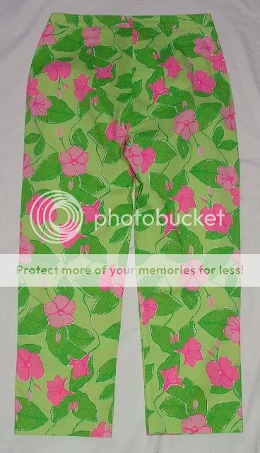 Lilly Pulitzer Mandevilla Green Pink Flower Cropped Pants Womens Size
