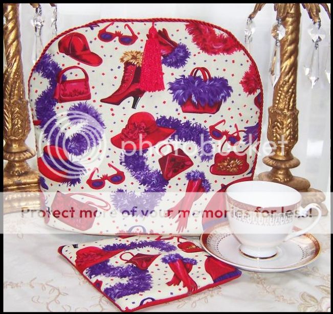 C4T RED HAT 4 Ladies FABRIC TEAPOT TEA COZY + FREE  