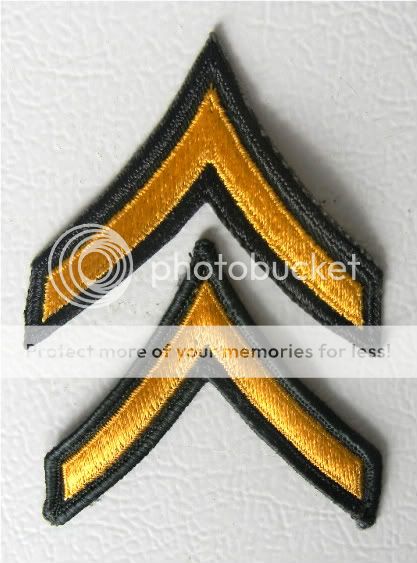 New unissued set of U.S. Army Private Chevron rank shoulder patches 