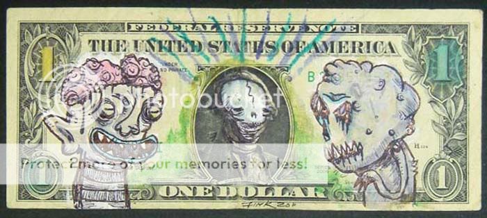 GUS FINK outsider ORIGINAL lowbrow art ZOMBIE MONEY 45  