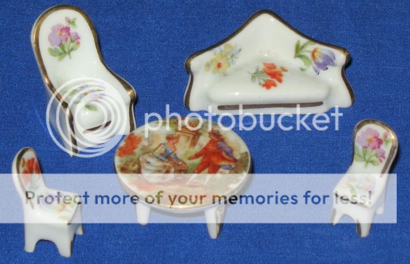 Vintage 5 Piece Limoges Style Porcelain Dolls House Miniature Parlour Furniture