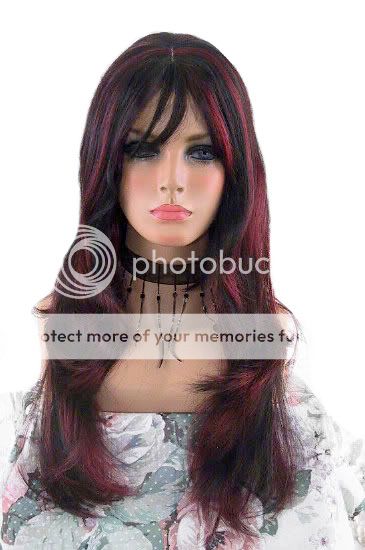 Long Layered Black Burgundy HL Wig Bangs Sexy Witch