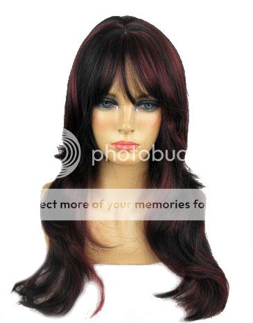 Long Sexy Layered Black Burgundy Skin Top Wig