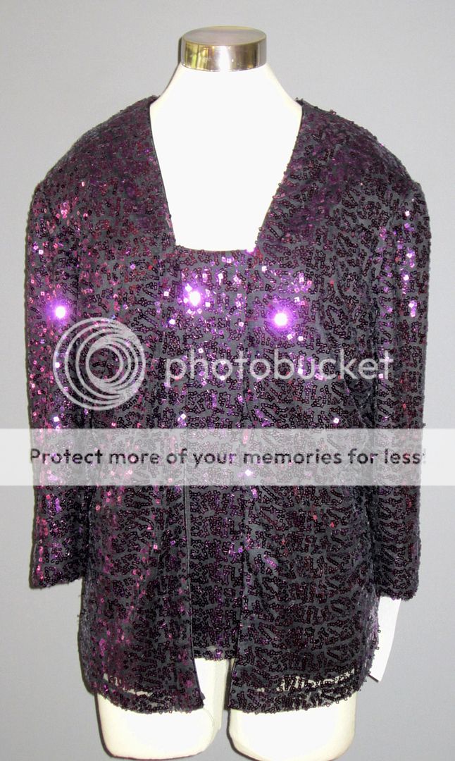 2X ALEX EVENINGS Black Magenta Sequined Jacket Tank Set NWT $110