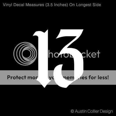 NUMBER 13 Vinyl Decal Car Sticker   Lucky Charm  
