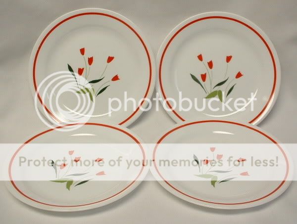 Set of 4 CORELLE CASEYS FLOWER RED TULIP 7 DESSERT PLATES  