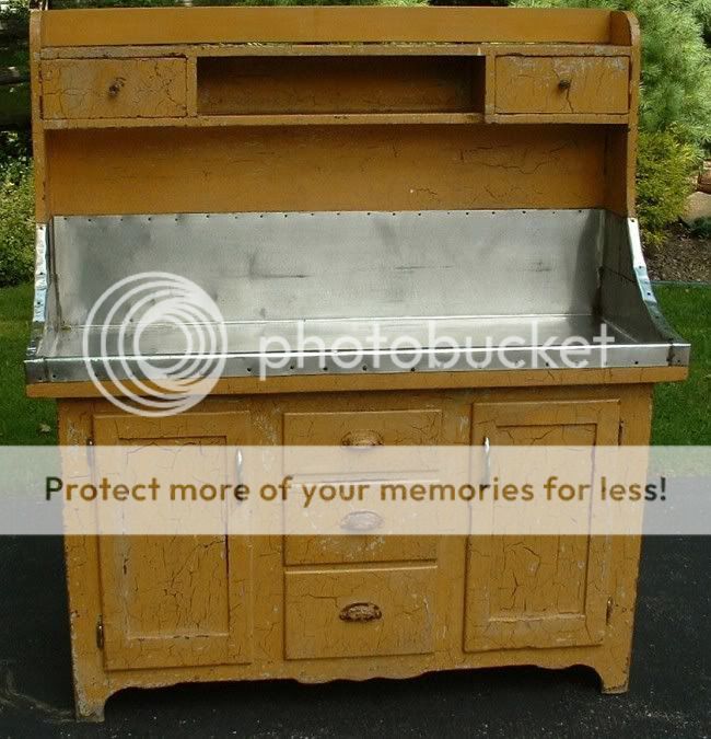 Antique Amish High Back Dry Sink Yellow Crackle Paint