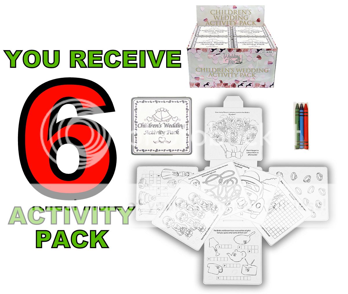 Kids Childrens Wedding Activity Pack Puzzles Crayons Colouring Book Travel Games
