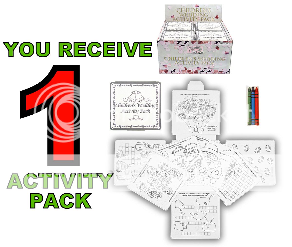 Kids Childrens Wedding Activity Pack Puzzles Crayons Colouring Book Travel Games