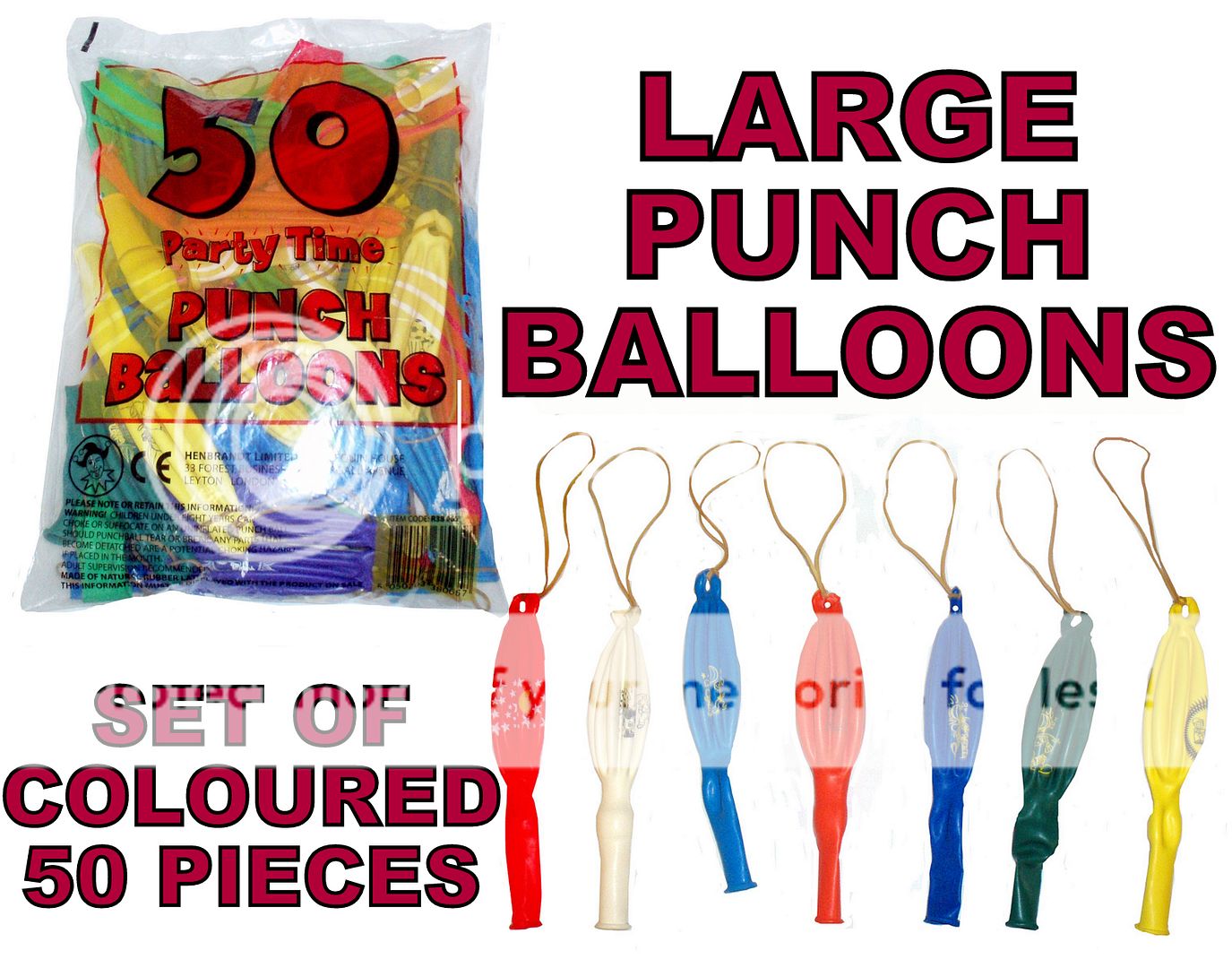 Bag of 50 Large 16" Colour Smiley Punch Ball Balloons Kids Party Fair Fete Gifts