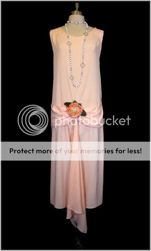 Vintage 20s PEACH Crepe Deco Drape SILK FLORAL Flapper Wedding Party 