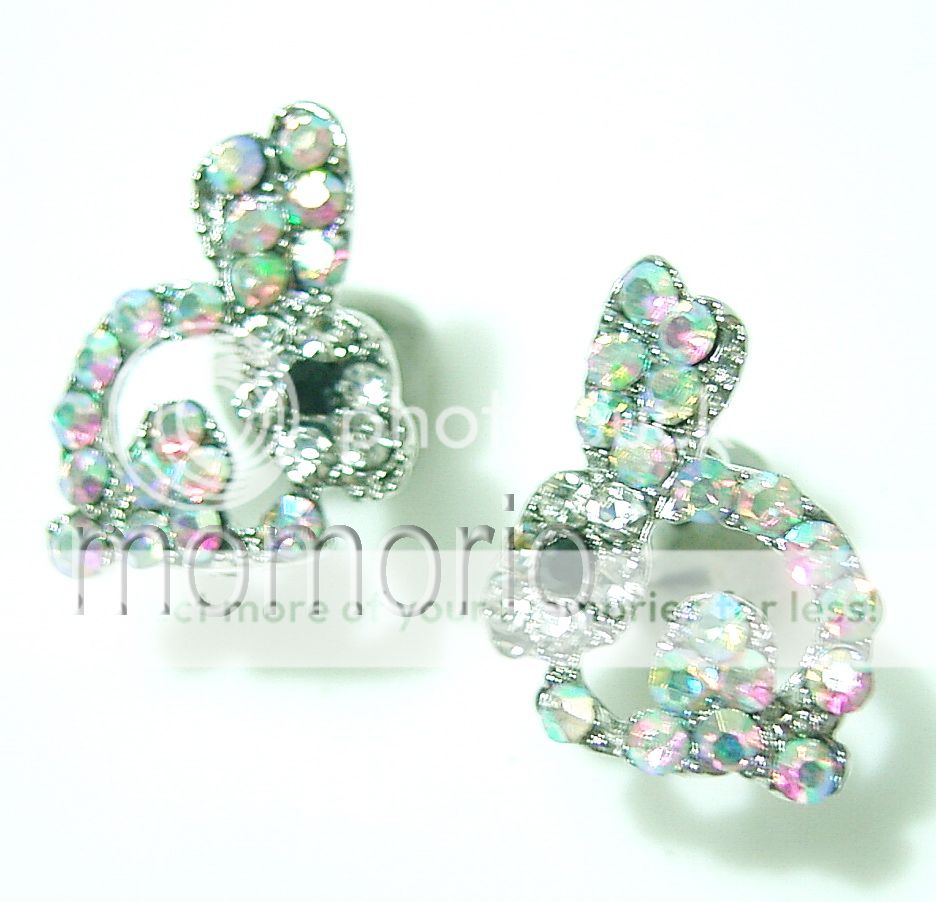 Animal rabbit bunny Zoo crystal studs ear ring white ab  