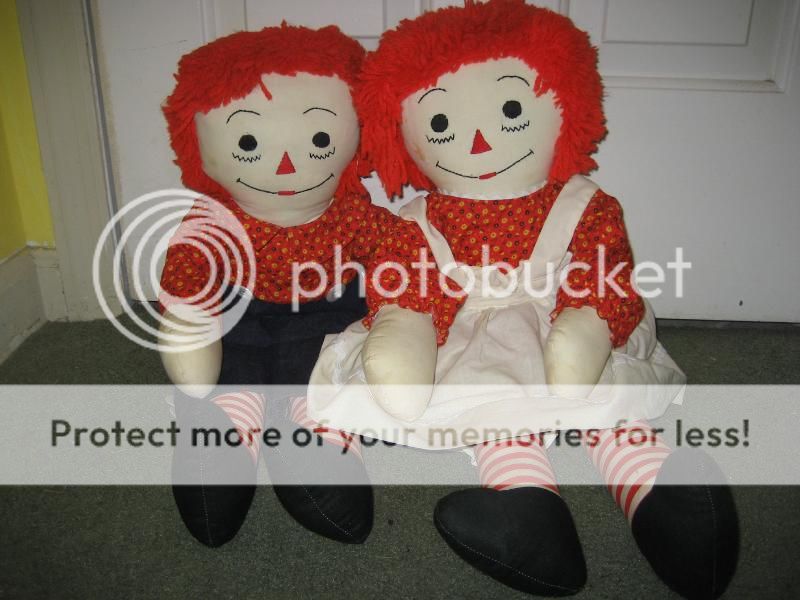 LARGE 25 TALL RAGGEDY ANN & ANDY RAG DOLLS OLD DOLLS  