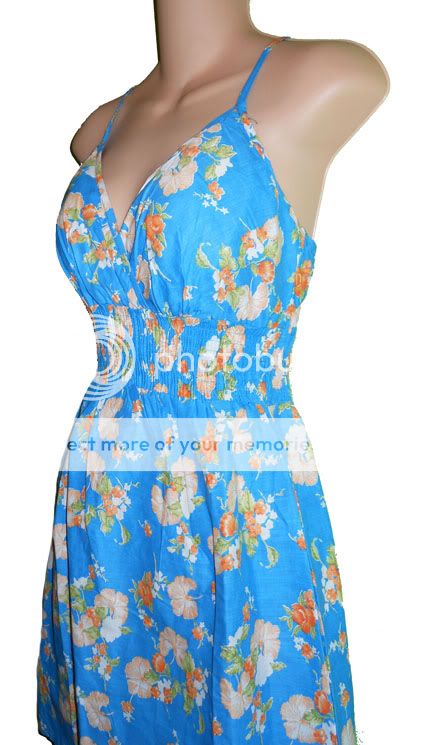 Crisp COTTON Retro PIN UP Blue Orange FLORAL ROSE PRINT Sexy Padded 