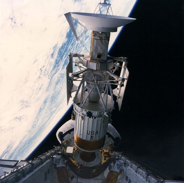 The Venus-bound Magellan spacecraft is deployed from the payload bay of space shuttle Atlantis...a few hours after launch from NASA's Kennedy Space Center in Florida on May 4, 1989.