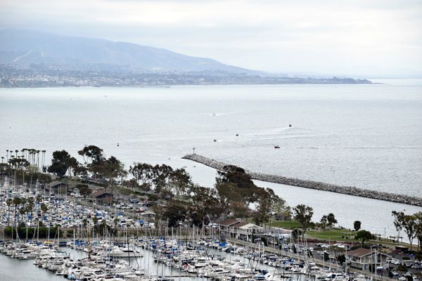 A snapshot of Dana Point Harbor from a hilltop hiking trail in Orange County, CA...on April 20, 2019.