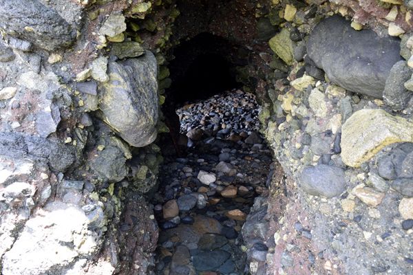 The narrow opening that leads into Pirate's Cave at Dana Point, CA...on April 20, 2019.