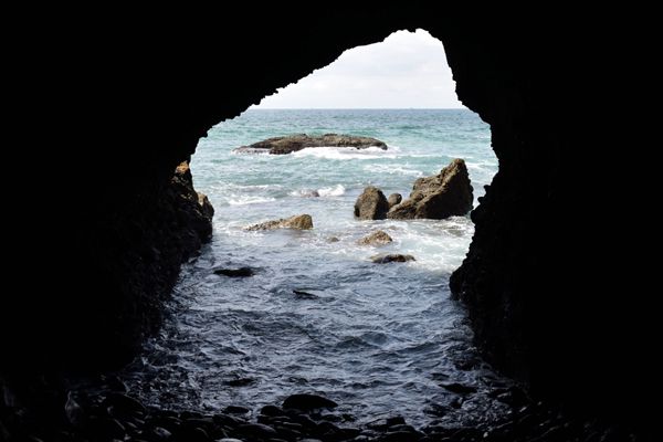 The Pacific Ocean as seen from the second opening at Pirate's Cave in Dana Point, CA...on April 20, 2019.