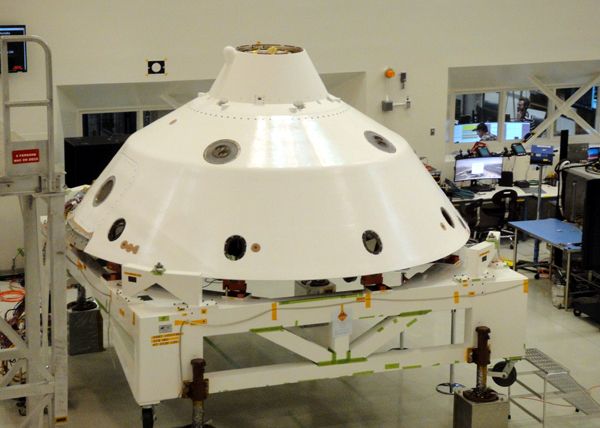 The Mars 2020 rover's aeroshell is on display inside the Spacecraft Assembly Facility at NASA's Jet Propulsion Laboratory near Pasadena, California...during Explore JPL on May 18, 2019.