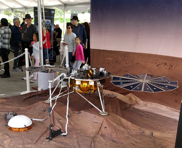 A miniature model of the InSight Mars lander is on display at NASA's Jet Propulsion Laboratory near Pasadena, California...during Explore JPL on May 18, 2019.