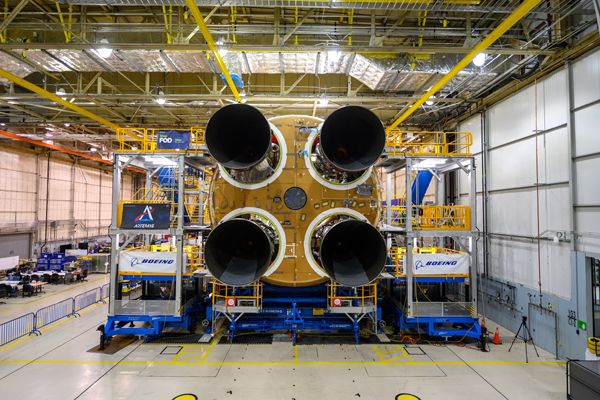 The Space Launch System's core stage booster that will fly on the Artemis 1 mission now has all four of its RS-25 engines installed...as of November 6, 2019.