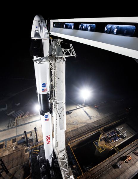 A composite image showing SpaceX's Falcon 9 rocket (that launched the Crew Dragon capsule on Demo-1 last year) adorned with NASA's iconic 'worm' and 'meatball' logos that will fly on the side of the Falcon 9 launch vehicle on May 27.