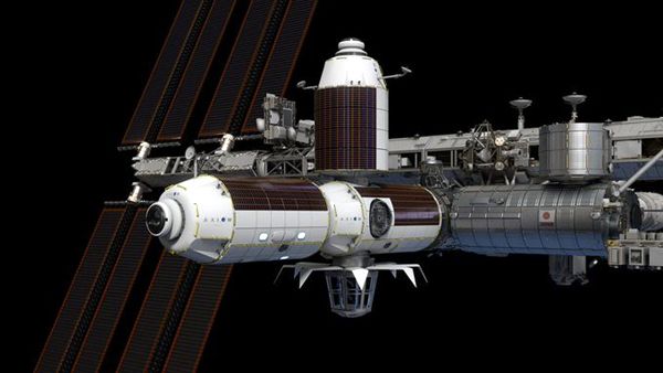 An artist's concept of Axiom Space's commercial modules attached to the International Space Station.