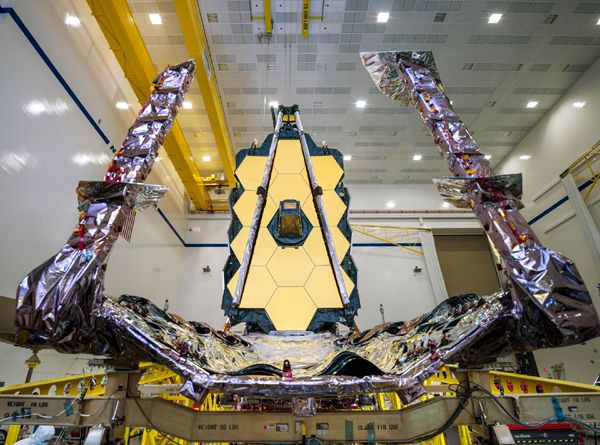 At a Northrop Grumman facility in Redondo Beach, California, the James Webb Space Telescope is fully assembled after the telescope is attached to its sunshield and the rest of the spacecraft.