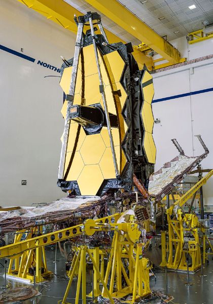 At a Northrop Grumman facility in Redondo Beach, California, the James Webb Space Telescope is fully assembled after the telescope is attached to its sunshield and the rest of the spacecraft.