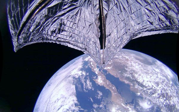 An image that was taken of LightSail 2's solar sail after it was successfully deployed on July 23, 2019.