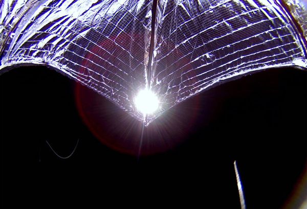 An image that was taken of LightSail 2's solar sail during its successful deployment process on July 23, 2019.