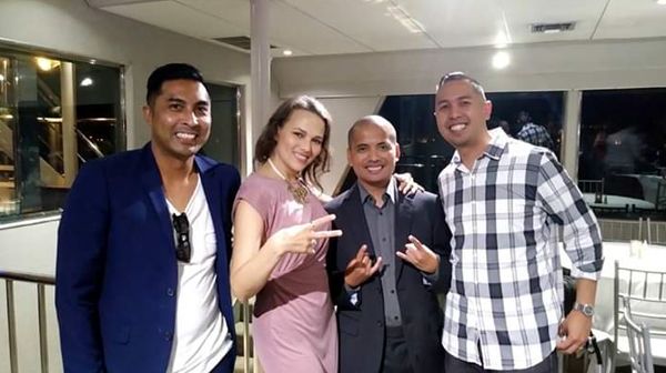 Rob, Mariana, Alfred and I take a group photo during our 20-year high school reunion in Newport Beach, California...on October 6, 2018.