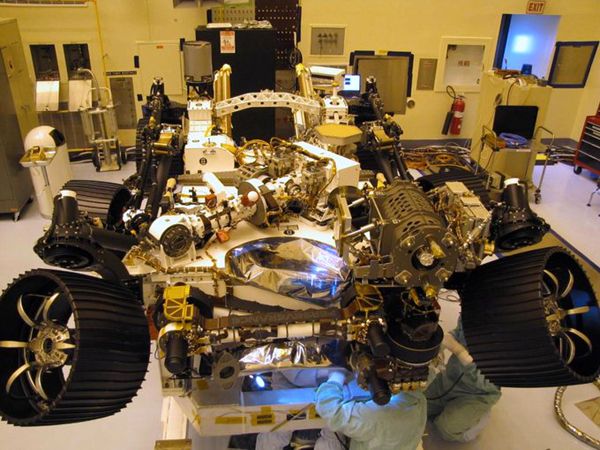 The Perseverance Mars rover undergoes launch processing at NASA's Kennedy Space Center in Florida.