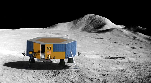An artist's concept of Masten's XL-1 lander on the surface of the Moon.