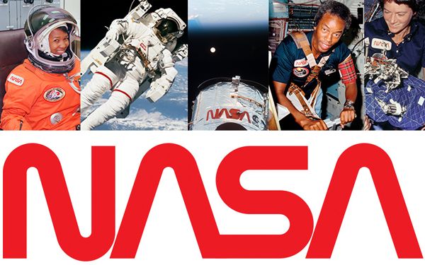 A collage showing the NASA worm as it was used throughout the history of the U.S. space program.