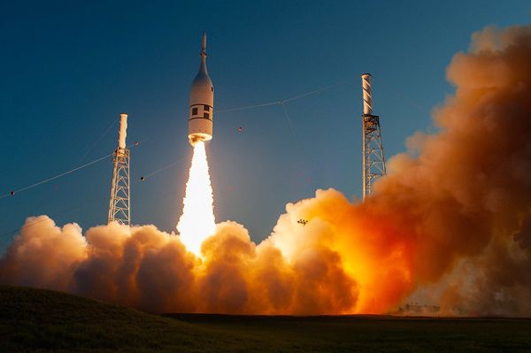 A modified Peacekeeper missile carrying an Orion mass simulator and its launch abort system lifts off on the Ascent Abort-2 test from Cape Canaveral Air Force Station in Florida...on July 2, 2019.