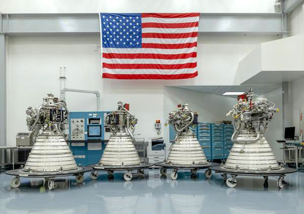 Four RL10 rocket engines – shown here at Aerojet Rocketdyne's facility in West Palm Beach, Florida – were recently delivered to NASA to fly aboard the Space Launch System on future missions.