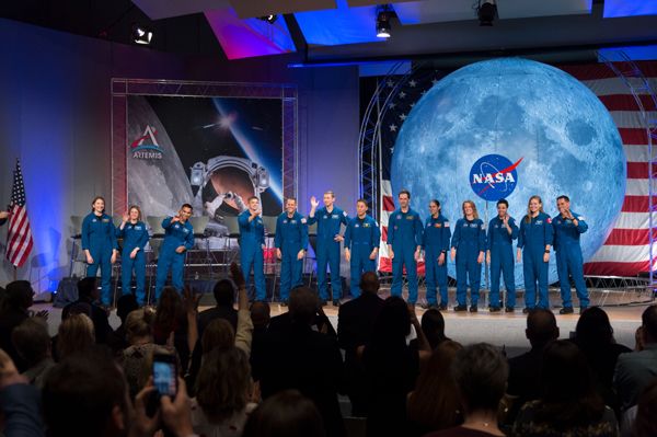 The 13 members of NASA's Astronaut Class of 2020 take to the stage at the Johnson Space Center in Houston, Texas...on January 10, 2020.