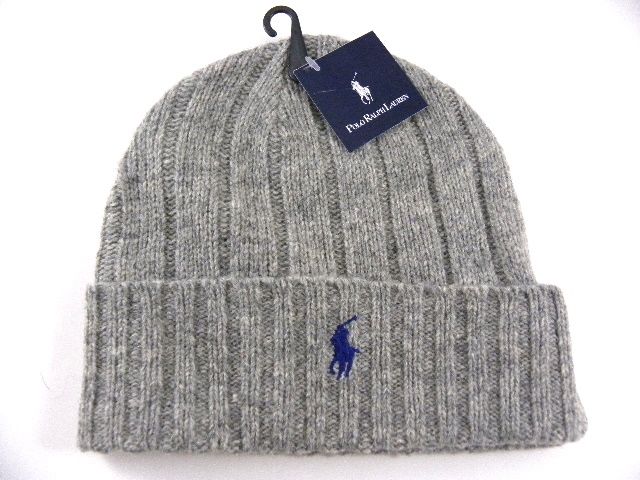 Polo Ralph Lauren Basic Heather Gray Lamb Wool Beanie Winter Snow Ski 