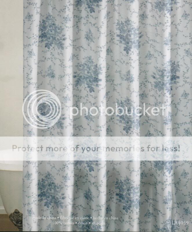 Blue Floral Shower Curtain Fabric Bathroom Laura Ashley Sophia Toile Pattern New